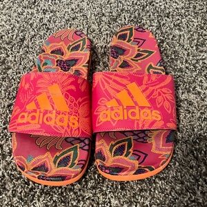 Adidas Floral Pink and Orange Slides
